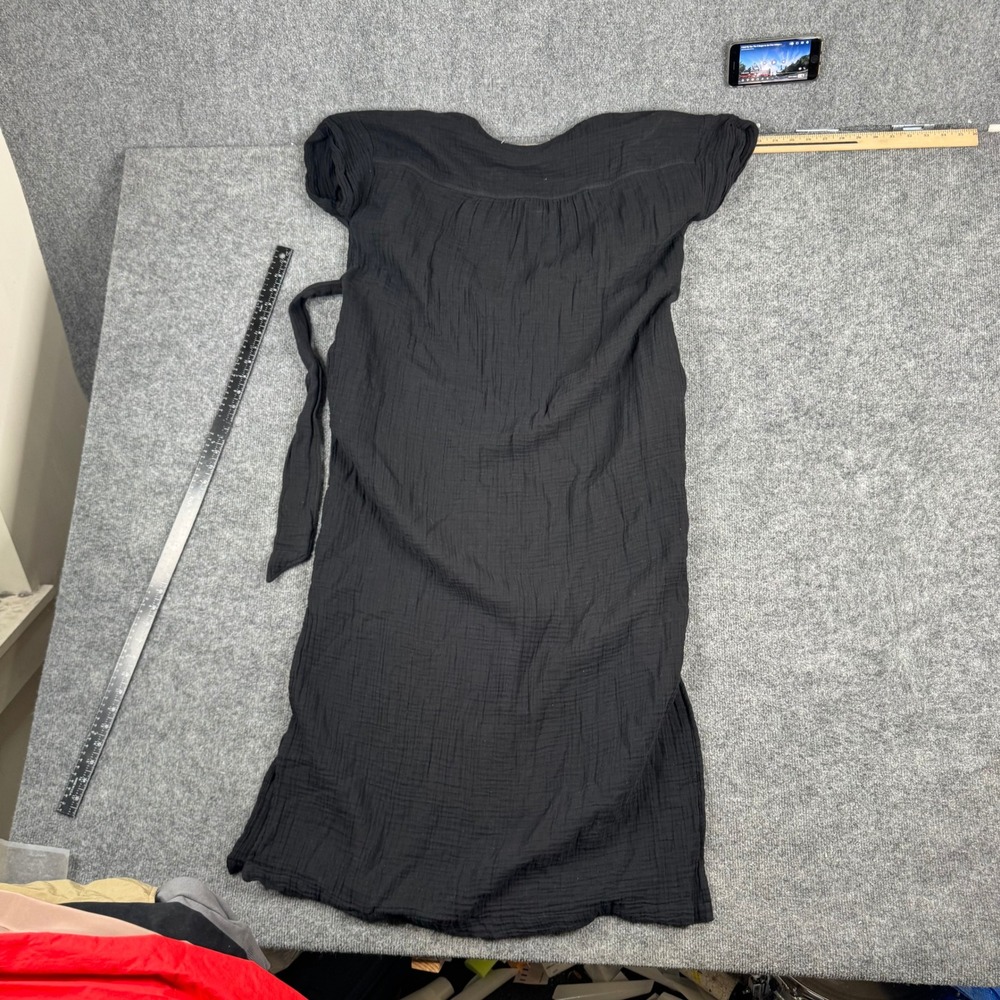 Loft Beach Dress Womens Size M Black Cotton Gauze Button Front Tie Waist Midi - Picture 4 of 5